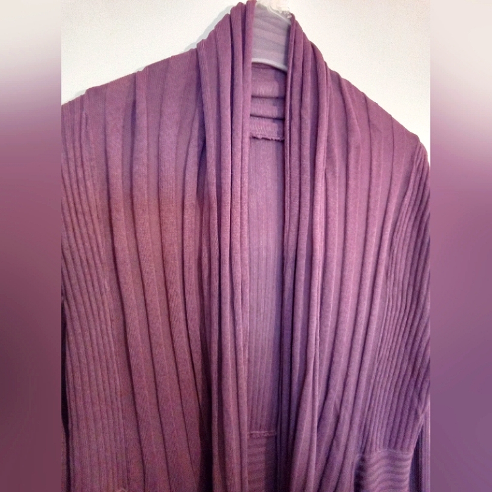 Orange Fashion Village Mauve Ribbed Waterfall Knit Open Front Cardigan Small